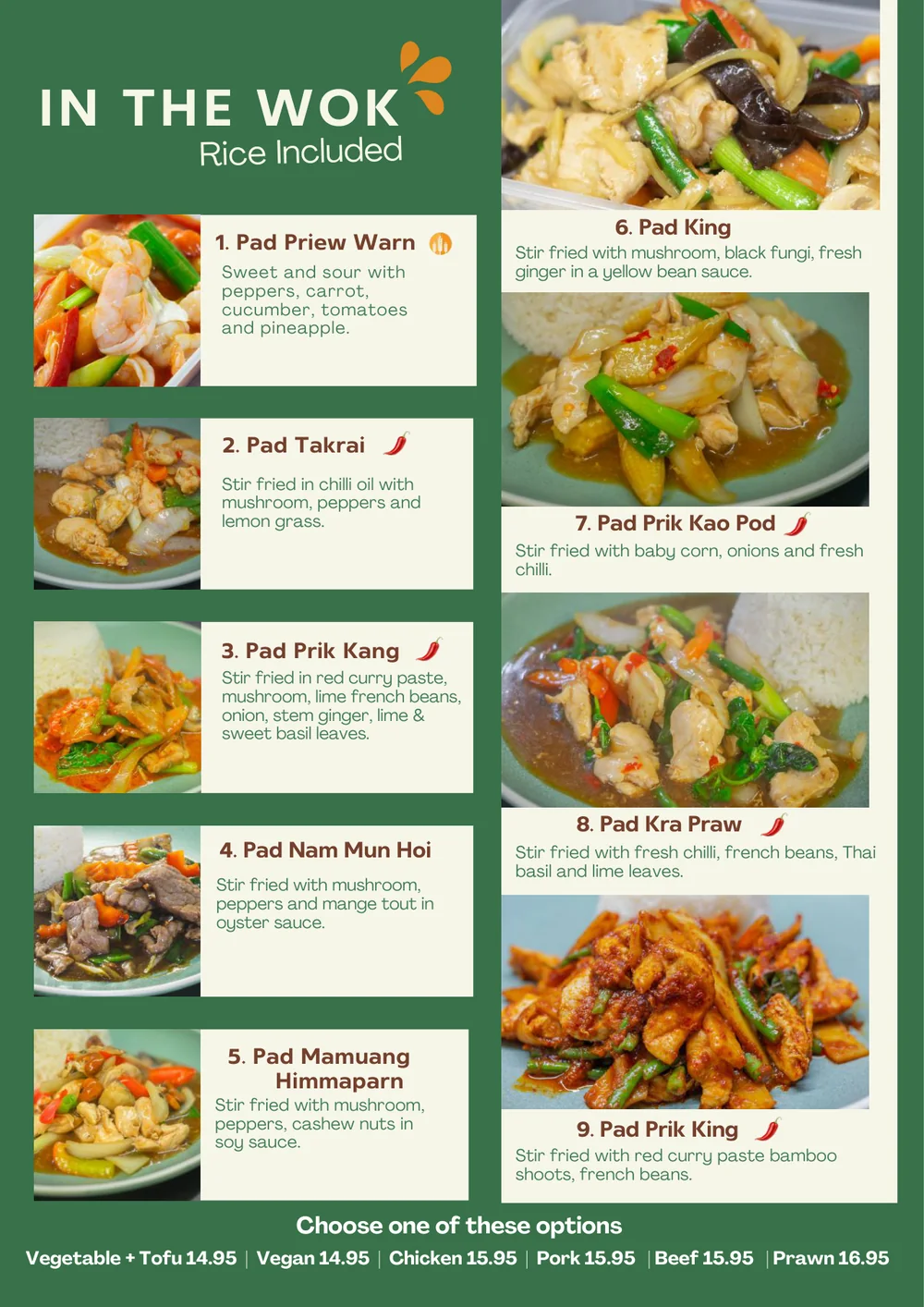 Wok dishes page from Yum Yum Thai's published menu